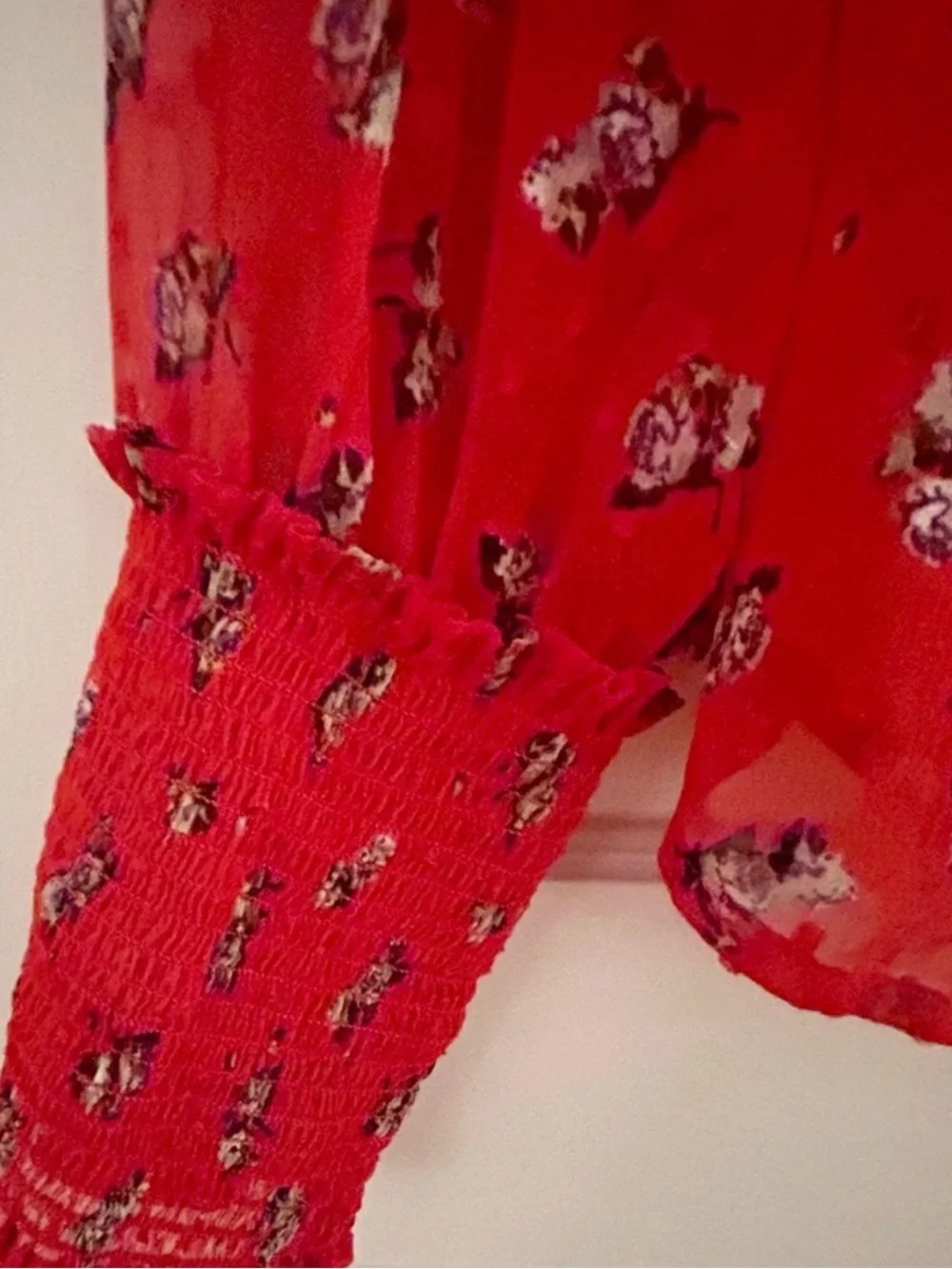 NWOT - Free People Boho Red Floral Blouse 